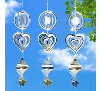 Wind Spinners For Garden Hanging,Wind Spinner 3d Hanging Wind Sculptures, Bird Scare Devices Outside Outdoor Garden Decor, Mirrored Wind Chime To Scare Birds Away From Yard Patio Farm (3set 9pcs)