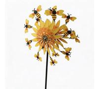 Wind Spinners For Garden On Stake Metal Sunflower And Bees Wind Spinner, Double-Sided Garden Wind Spinners Outdoor Yard Decor For Patio Lawn