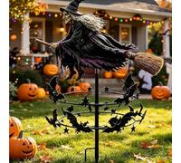 Wind Spinners for Garden - The Enchanted Witch Garden Wind Spinner, Metal Halloween Wind Spinners Garden Stake Outdoor Decor With Dynamic Bat Kinetic Spinner Bat Ornament for Patio (30X80CM)