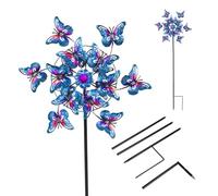 Wind Spinners Outdoor, 53.5‘' Garden Wind Spinner Sculptures Windmill with Base Stand, Large Vintage Butterfly Pinwheels for Lawn Patio Yard Art Outdoor Decor (Blue)