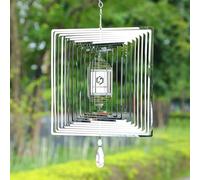 Wind Spinners Outdoor - Colorful Garden Wind Spinners & Yard Decorations, Outside Wind Chimes for Garden Decor, Birthday Gifts for Women (Square-Silver, 11.9 inch)