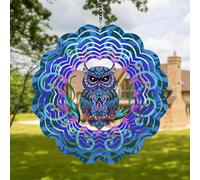 Wind Spinners Outdoor, Owl Metal 3D Hanging Garden Decor, 30cm Stainless Steel Wind Spinner with Tail Spinner, Wind Sculptures for Indoor Patio Lawn Yard, Ornament Gift for Women/Men (Dark Purple)