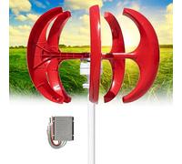 Wind Turbine 16000W Vertical Axis Wind Turbine Generator 12V 24V 48V Lantern Type 5-Blade Wind Power Generator Kit With Controller And Permanent Magnet Generator For Roofs, Streets, RVs(Red,12V)