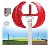 Wind Turbine Generator，，600W Vertical Wind Turbine Generator with 5 Blades & Controller, Ideal for Home & Street Lighting, Red 12V, Efficient Renewable Energy Solution