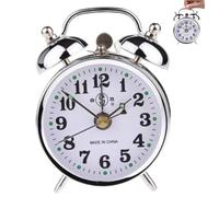 Wind Up Alarm Clock, 3.94x1.97x5.51in Silver Fashion Small Metal Manual Vintage Wind Up Alarm Clock No Batteries Gifts for Home Office