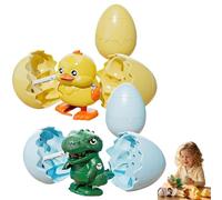 Wind-Up Animal Hatching Surprise Egg, Reusable Pop Open & Walk, 4 Assorted Animals, Boom Easter Eggs That Pop Open to Walking Dinosaurs, Penguin, Duck, Capybara (Dinosaurs+Duck)
