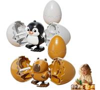 Wind-Up Animal Hatching Surprise Egg, Reusable Pop Open & Walk, 4 Assorted Animals, Boom Easter Eggs That Pop Open to Walking Dinosaurs, Penguin, Duck, Capybara (Capybar Penguin)