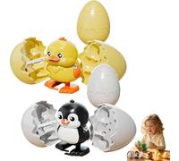 Wind-Up Animal Hatching Surprise Egg, Reusable Pop Open & Walk, 4 Assorted Animals, Boom Easter Eggs That Pop Open to Walking Dinosaurs, Penguin, Duck, Capybara (Penguin+Duck)