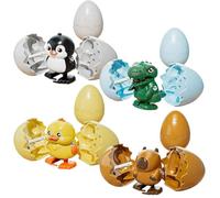 Wind-Up Animal Hatching Surprise Egg, Reusable Pop Open & Walk, 4 Assorted Animals, Boom Easter Eggs That Pop Open to Walking Dinosaurs, Penguin, Duck, Capybara (4pcs mix)
