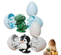 Wind-Up Animal Hatching Surprise Egg, Reusable Pop Open & Walk, 4 Assorted Animals, Boom Easter Eggs That Pop Open to Walking Dinosaurs, Penguin, Duck, Capybara (Dinosaurs+Penguin)