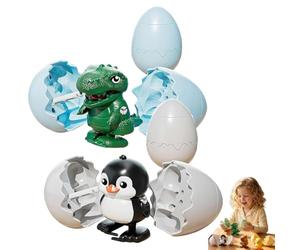 Wind-Up Animal Hatching Surprise Egg, Reusable Pop Open & Walk, 4 Assorted Animals, Boom Easter Eggs That Pop Open to Walking Dinosaurs, Penguin, Duck, Capybara (Dinosaurs+Penguin)