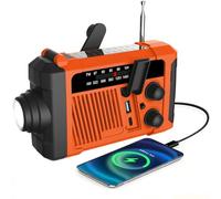 Wind Up Emergency Radio, Hand Crank Solar FM AM Radios, 6600mWh USB C Phone Charger, LED Flashlight & Reading Lamp for Indoor Outoor, Battery Powered Transist Radios with SOS Alarm (Orange)