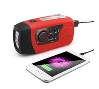 Wind Up Emergency Radio, Solar Powered Hand Crank Portable AM/FM Weather Radio 2000mAh Survival with LED Bright Flashlight, SOS Alarm, Headphone Jack, USB Port for Camping Hiking (Red 1)