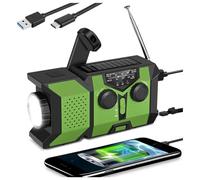 Wind Up Emergency Radio, Solar Powered Hand Crank Portable AM/FM Weather Radio 2000mAh Survival with LED Bright Flashlight, SOS Alarm, Headphone Jack, USB Port for Camping Hiking (Green)