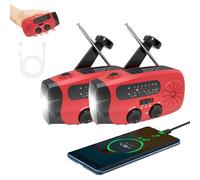 Wind up Fm Hand Crank Weather Radio, Solar Radio with LED Torch, 2000mAh Rechargeable Power Bank, SOS Alarm, USB Phone Charger, Portable Hand Radio for Household and Outdoor Camping Hiking (2pcs)