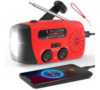 Wind Up Fm Radio, Emergency Hand Crank Radio With LED Flashlight For Emergency, AM/FM NOAA Portable Weather Radio With Power Bank Phone Charger, USB Charged & Solar Power For Camping, Emergency(Red)