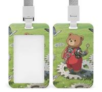 Wind-up-Mechanical-Teddy-Bear ID Badge Holder - Retractable Badge Reel, Vertical Card Name Tag Holder with Breakaway Lanyard, ID Cards Holders Case for Nurse Security Staff Women Men