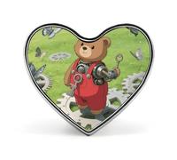 Wind Up Mechanical Teddy Bear Lapel Pin Heart Enamel Pin Funny Brooch Pin Cute Backpack Pin Fashion Jewelry Accessories Backpack Hat Bag Adult