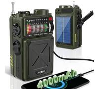 Wind Up Radio - AM/FM/SW Emergency Solar Radio with Bluetooth, 4000mAh Rechargeable Power Bank, Torch, SOS Alarm, Earphone Jack, SD Card, USB, Hand Crank for Camping Hiking, Army Green