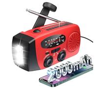 Wind Up Radio - Geevorks 2000mah Rechargeable Solar Portable Emergency Hand Crank Radios with AM/FM/WB NOAA Weather SOS Alarm Torch, USB Phone Charger for Camping Hiking, Red