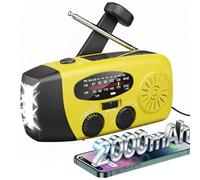 Wind Up Radio - Geevorks 2000mah Rechargeable Solar Portable Emergency Hand Crank Radios with AM/FM/WB NOAA Weather SOS Alarm Torch, USB Phone Charger for Camping Hiking, Yellow