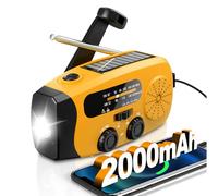 Wind Up Radio, Solar Emergency Radio, Portable Hand Crank Radio, AM/FM Radio with LED Torch, 2000mAh Rechargeable Power Bank, SOS Alarm, USB Phone Charger, Emergency for Camping Hiking (Light Orange)