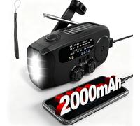 Wind Up Radio, Wind Up Torch Solar Emergency Radio with 2000mAh Power Bank for Charging, Emergency Survival Kit with LED Light& AM/FM, SOS Alarm for Camping,Hiking, Portable Survival Equipment (Black)