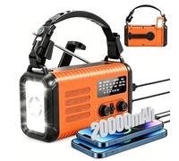 Wind Up Solar Radio, 20000mAh Survival Hand Crank Dynamo, AM/FM Emergency Weather Radio, Battery Powered with Cell Phone Charger, SOS Alarm, Flashlight & Reading Lamp for Outdoor (Orange)