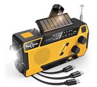 Wind Up Solar Radio, 7400mWh (2000mAh) Solar Powered Radio Emergency Hand Crank Radio with 3 Built-in Cables, Battery Operated, SOS Alarm & Flashlight, Emergency wind up torch for Hurricane, Emergency