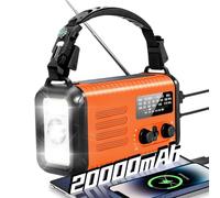 Wind Up Solar Radio, Emergency Crank Radio, 20000mAh Survival Solar Hand Crank Weather Radio with AM/FM, Battery Powered Radio with Cell Phone Charger, Flashlight & SOS for Emergencies/Home