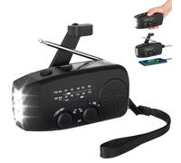 Wind Up Solar Radio, Emergency Hand Crank Radio with AM/FM/NOAA Weather Alerts, 2000mAh Rechargeable Power Bank, LED Torch and SOS Alarm, USB Phone Charger, Survival Kit for Camping Hiking (Black)