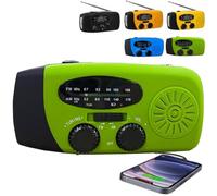 Wind Up Solar Radio, Emergency Radio, Portable Hand Crank Radio, AM/FM Radio with LED Torch, 2000mAh Rechargeable Power Bank, SOS Alarm, USB Phone Charger, Emergency Use for Camping Hiking (green)