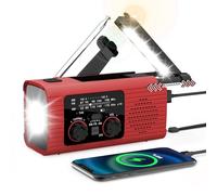 Wind Up Solar Radio, Emergency Solar Radio with Led Bright Flashlight, 2000Mah, Sos Alarm, AM/FM/WB Channel, Emergency Charging of Smartphone, for Outdoor, Emergency Survival Kit red