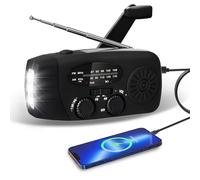 Wind Up Solar Radio Portable Emergency Hand Crank Powered Weather Radio with AM/FM Rechargeable USB Mobile Phone Charger SOS Alarm Bright LED Flashlight for Household Outdoor Camping Activities