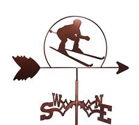 wind vane Decoration Wind Vane, Animal Metal Weather Vane, Truck Wolf King Magpie Ski Dog Vintage Weathervane Hollow Wind Direction Indicator for Outdoor Garden Roof Paddock (Ski)