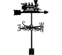 Wind Vane Steam Engine Train Retro Decoration Weather Vane Roof Mount, Direction Indicator Kit Outdoor Weathercock Measuring Tools Easy Use and Install-Black||Old Train