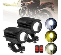Windance 2PCS Motorcycle LED Headlight,32W 4 Modes Hi/Lo Beam Yellow White 6500K Waterproof Aux Spotlight for Tractor Truck ATV UTV SUV Boat 9V-85V (Black2pcs)
