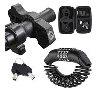 Windance Motorcycle Anti-Theft Heavy Duty Handlebar Grip Brake + Helmet Lock Cable with Combination + Storage Bag for Motorcycle ATV Moped Scooter (Black+Black)