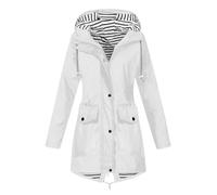 Windbreaker Women's Outdoor Raincoat Women's Knee-Length Plain Transition Jacket Autumn Coat Leisure Top Striped Lining Hiking Jacket Hooded Wind Jacket Jogging Sports Jacket Fashion Long Coat, White