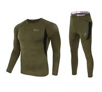 WINDCHASER Men's Thermal Underwear Set Long Sleeve Tops Long Johns Base Layer Bottom Fleece Lined for Skiing Cycling (Army Green, S)