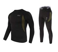 WINDCHASER Thermal Underwear Mens Set Long Sleeve Tops Long Johns Base Layer Bottom Fleece Lined for Skiing Cycling Black