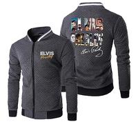 Windcheater Jackets for Men Elv-is Elv-is, Full Zipper Stand Collar Biker Jacket Men, Outdoor Thin Long Sleeve Outerwear -Grey||XL