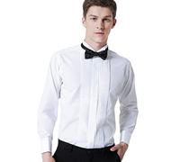 WINDEHAO Men's Dress French Shirt Slim Fit Pleated Fold Down Collar Shirt Evening Wedding Tuxedo Dinner Shirts with Bow Tie (White,42.)