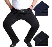 WINDEHAO Men's High Stretch Classic Pants, Plus Size 52W High Waist Casual Trousers Gentleman Anti-Wrinkle Suit Pants Slim Fit Dress Pant (Black,48W)
