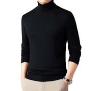 WINDEHAO Men's Solid Color Premium Cashmere Sweater, Soft Slim Turtleneck Jumper Winter Chunky Warm Knitted Roll Neck Pullover (Black,L)