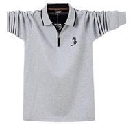WINDEHAO Plus Size 6XL Men's Long Sleeve Polo Shirt,Business Casual Cotton Embroidery T-Shirt,Fall Zipper Lapel Pullover Sweatshirt (Light grey,XXXL)