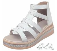 WINDEHAO Rhinestone Decor Wedge Sandals,Gladiator Wedge Sandals for Women Black Fisherman Sandals Leather Platform Wedge Orthopedic Sandals