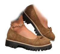 WINDEHAO Women's Chunky Heel Platform Bow Loafers Orthopedics Round Toe Bow Loafers for Women Faux Suede Chunky-Soled Slip-on Anti-Slip Bow Moccasins (Brown,7.5)
