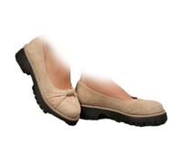 WINDEHAO Women's Chunky Heel Platform Bow Loafers Orthopedics Round Toe Bow Loafers for Women Faux Suede Chunky-Soled Slip-on Anti-Slip Bow Moccasins (Beige,6)