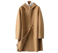 WINDEHAO Women's Hooded Double-sided Woolen Coat Large Pockets Loose Fashion Hooded Section Double-sided Tweed Wool Coat (Camel,M)